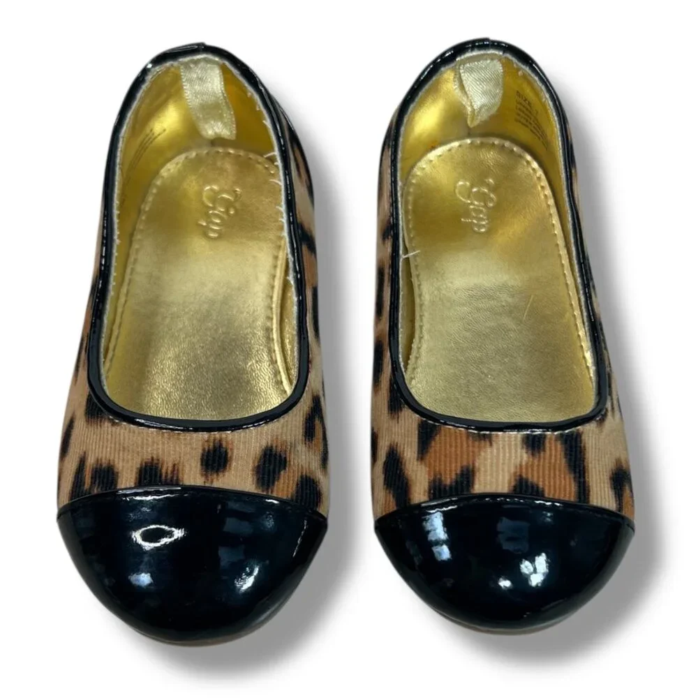Gap Kids Leopard Ballet Flats Corduroy Patent Toddler‎ Girls size 7 Animal Print